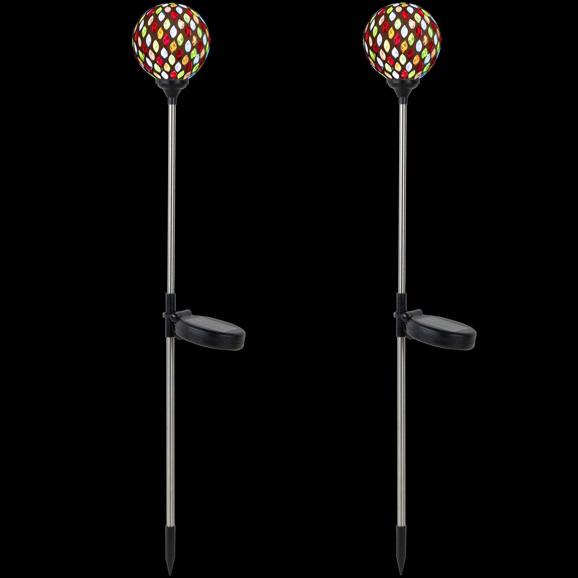 30" Mosaic Stained Glass Solar Powered LED Pathway Markers, 2ct.